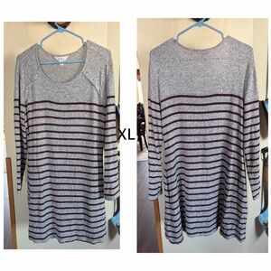Gray and Burgundy Striped Long Sleeve sweater dress - XL